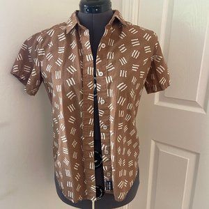 Wildfang Essential Button Up Shirt, XS, Tan and white